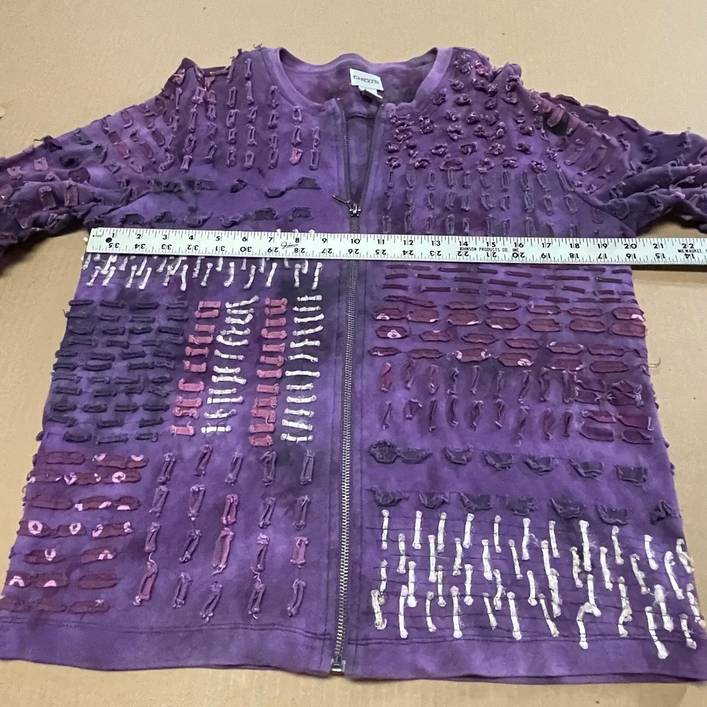 Chico's Women's Medium Purple Textured Ribbon-Loop Full Zip Jacket Boho‎ Art